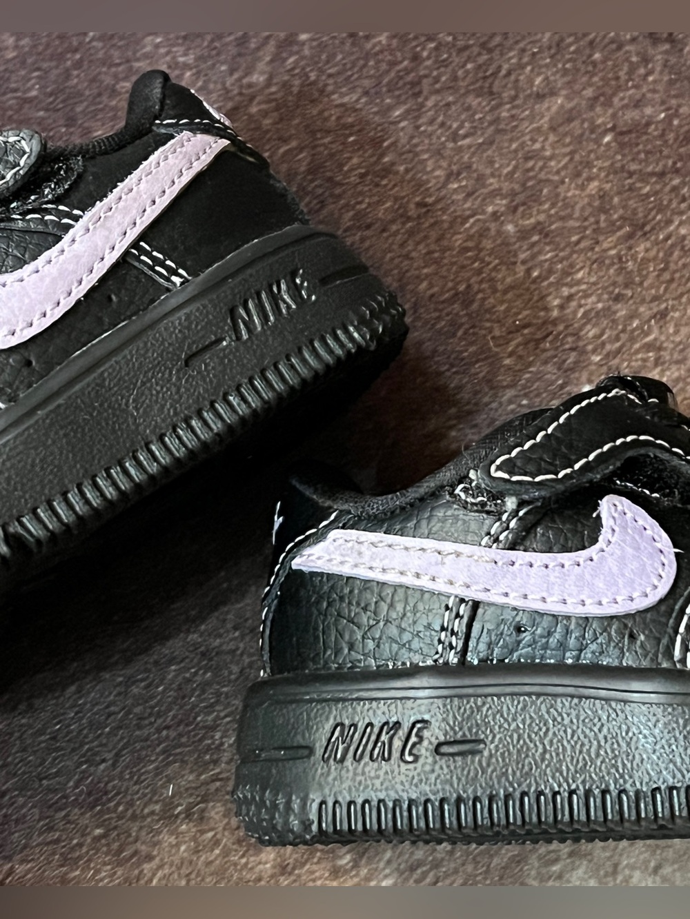 Toddler Size 3 Nike Force 1 Black Sneakers with Light Purple Swoosh - Picture 3 of 7